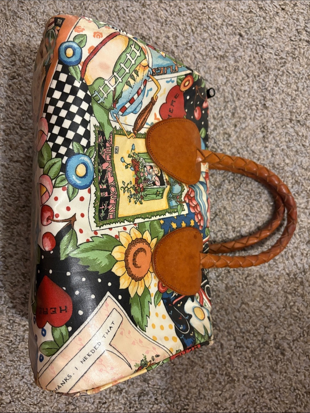 Mary Englebreit Illustrated Speedy Boston Bag with Braided Tan Handles